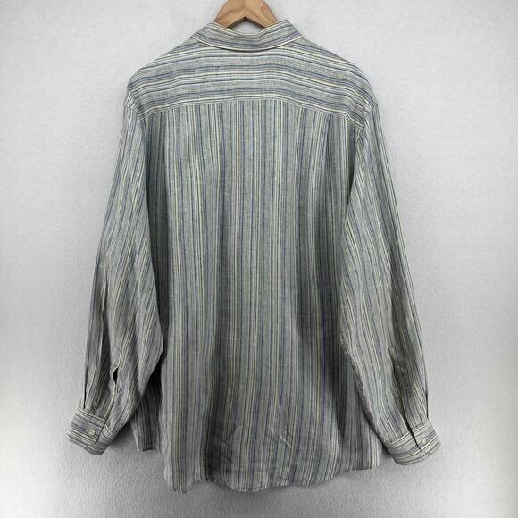 JOSEPH ABBOUD Shirt Mens XL Linen Collection Striped Button Up Woven Blue - Picture 3 of 16